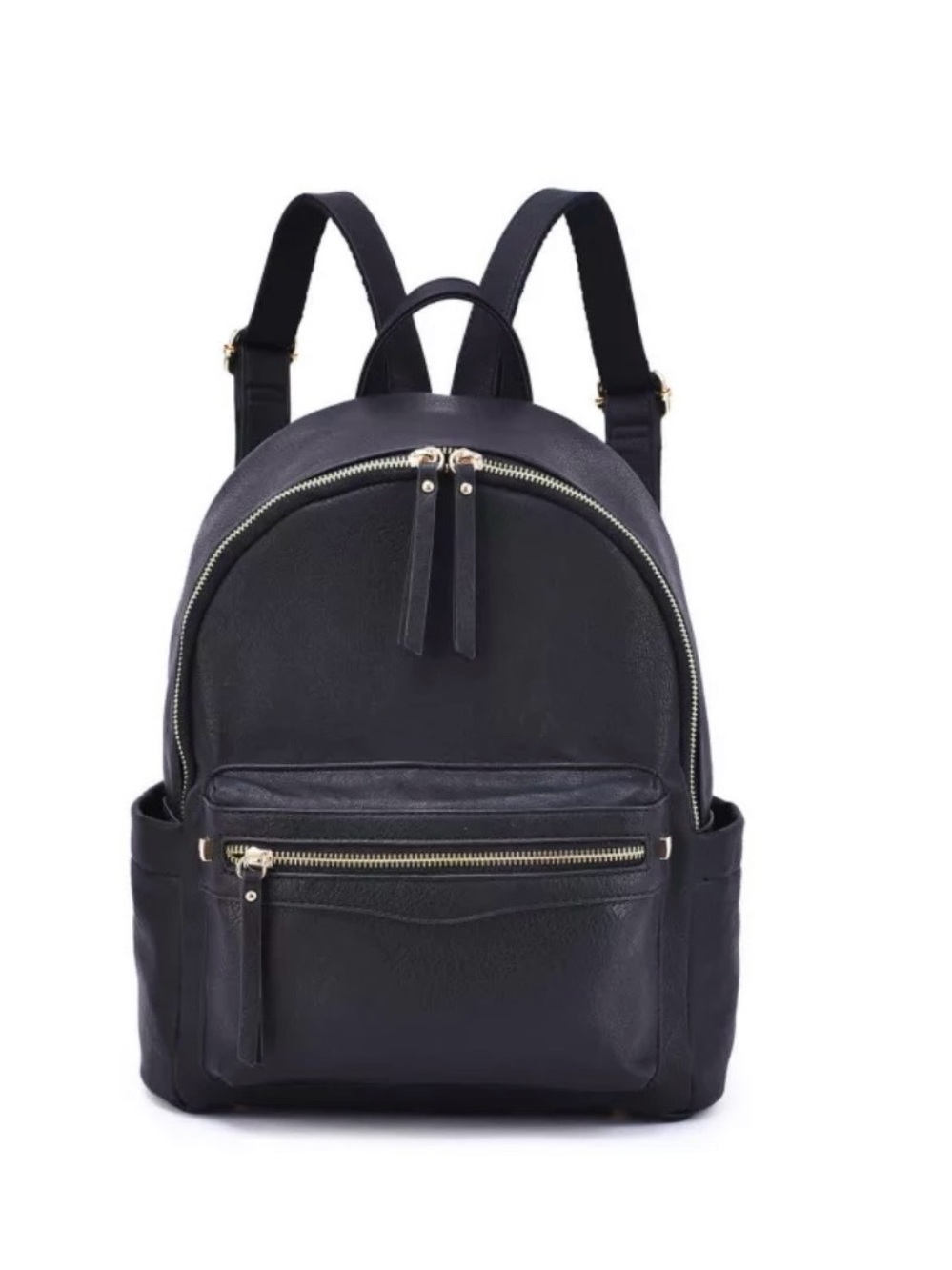 Everyday Black Leather Backpack with Gold Accents